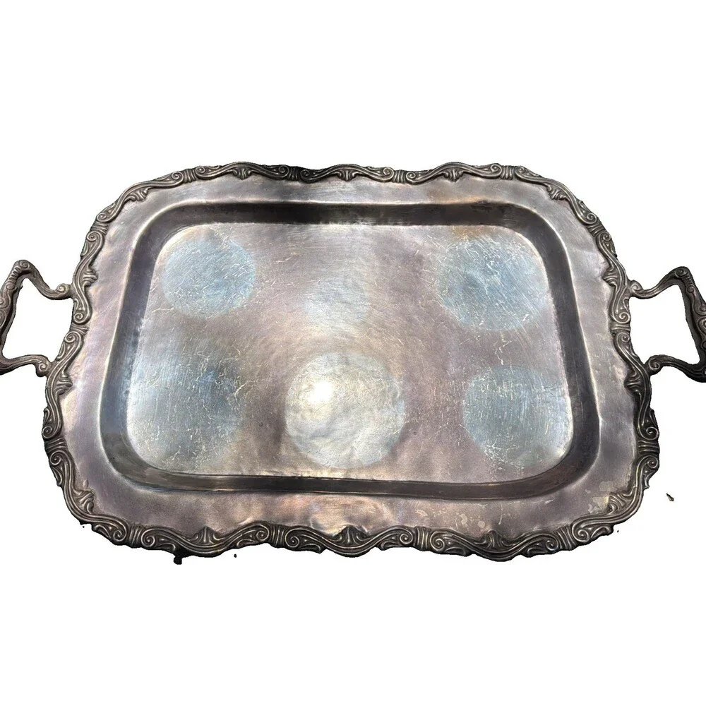 Antique Camusso Sterling 925 Silver Rectangular Tray 1,656 G/53.Troy Oz Aprox